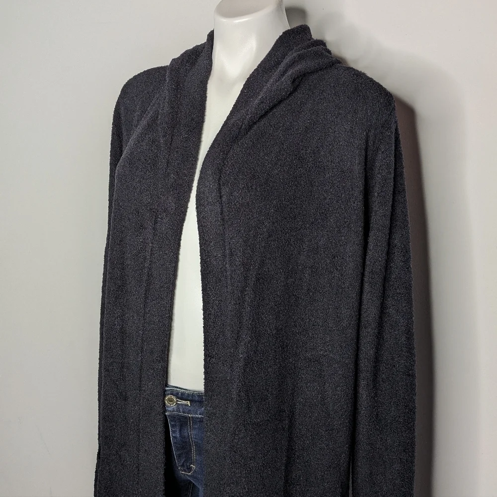 Barefoot Dreams Cozy Chic Lite Black Hoodie Cardigan Sweater Robe M - Picture 2 of 9